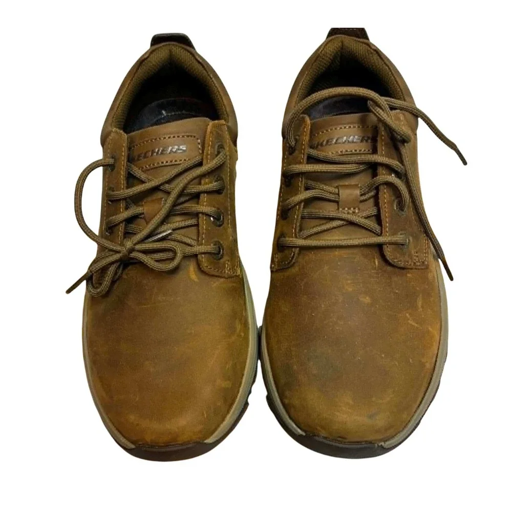 Skechers Relaxed Fit Oxford Shoes Mens 10 Brown Leather Memory Foam 204920